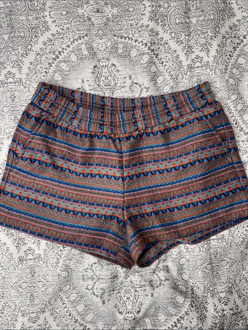 J.Crew - High-Rise Elastic Waist Patterned Women’s Shorts - Blue & Rust - 8